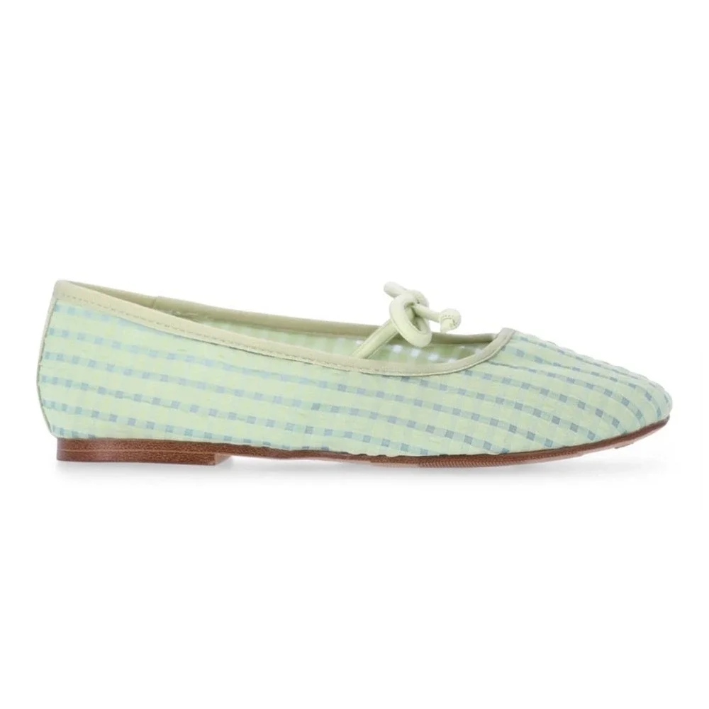Madden NYC Girls Gingham Mesh Ballet Flats Green Slip On Shoes Size 2 NEW